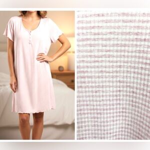 LAURA ASHLEY WOMEN NIGHTGOWN 1X SHORT FLUTTER SLEEVE STRIPED RIBBED SUPER SOFT